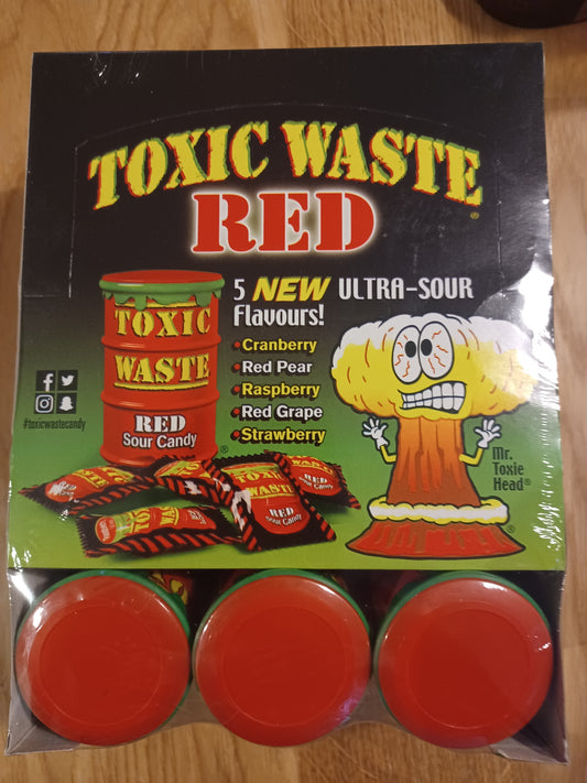 USA Toxic Waste Red Drum Sour Candy Burst Sensation Pack of 12