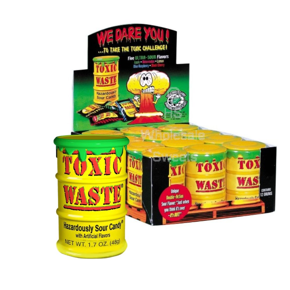 USA Toxic Waste Yellow Drum Sour Candy Burst Sensation Pack of 12