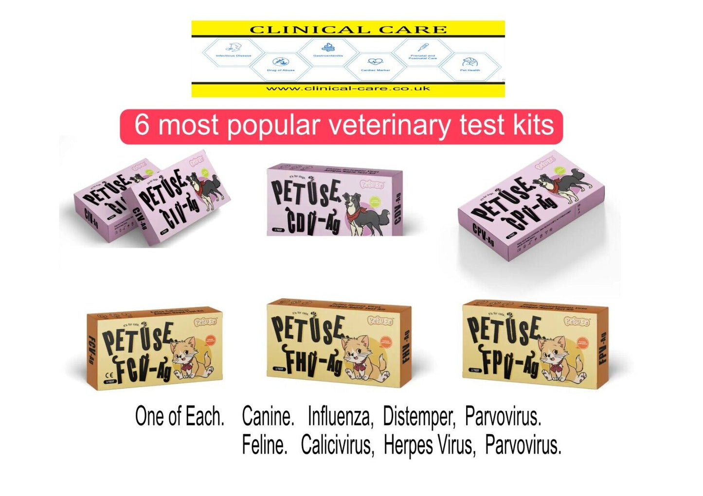 5 x 6 Veterinary Rapid Test Kits. Canine x 15 Feline x 15